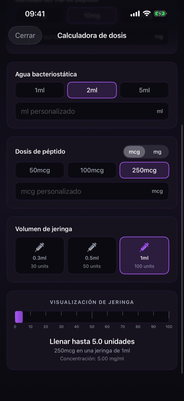 Calculadora de reconstitución con campos del vial