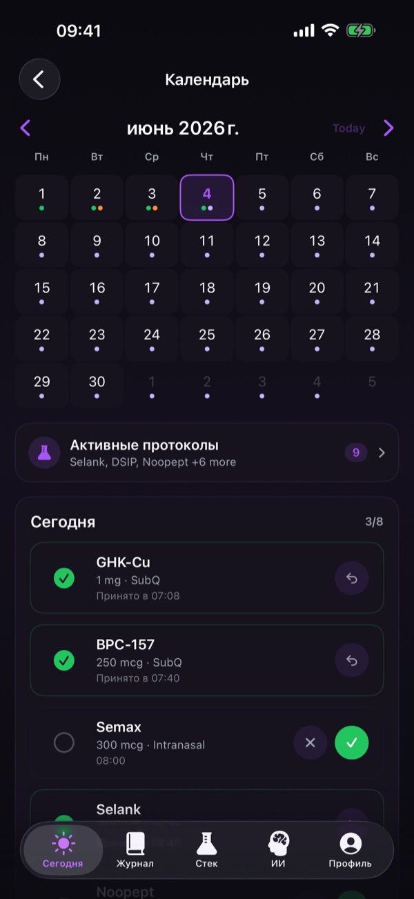 Месячный календарь с индикаторами доз